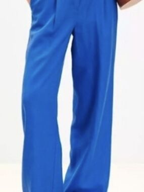 LOFT Cobalt Blue Wide-Leg LINEN ELASTIC BAND Trousers